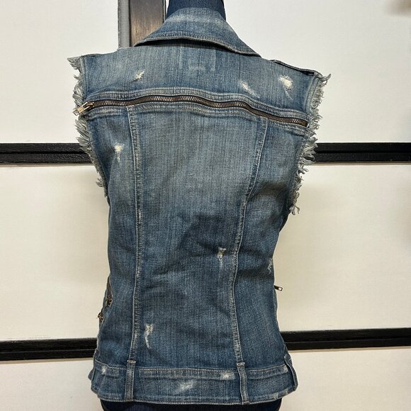 Women's Guess Distressed Denim Zipper Vest w/Pockets, Size Small - Picture 3 of 5